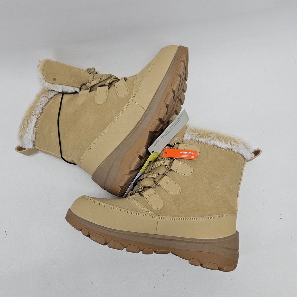 All in Motion Cathleen Womens Tan Faux Fur Trim Winter Snow Boots Size 7 NEW
